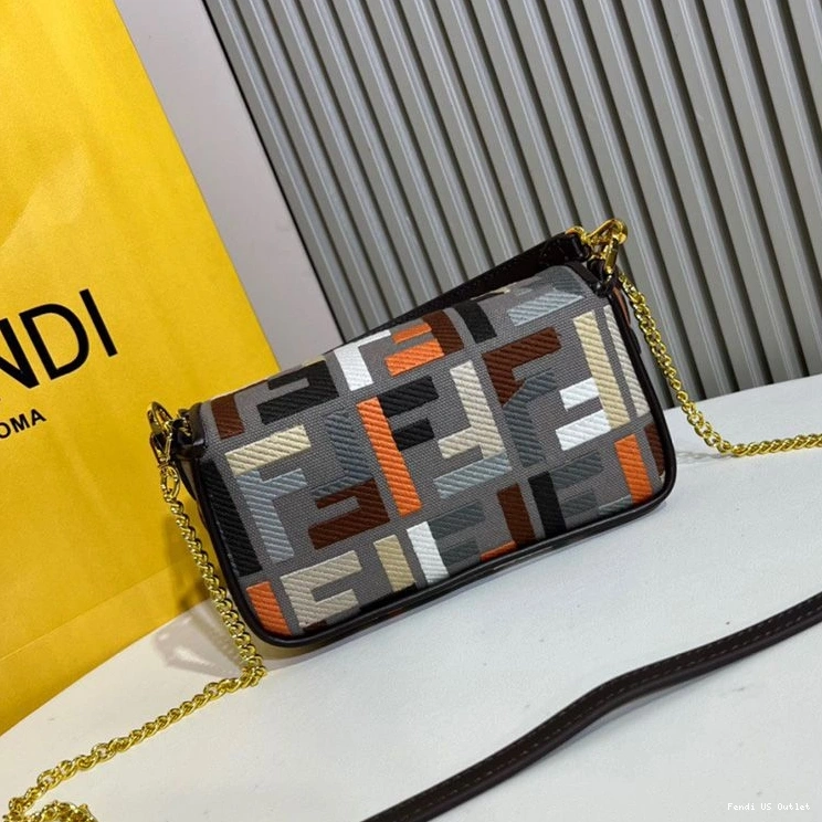 Affordable HOT Canvas Bag Grey FF In Baguette Multi Motif Mini Fendi 0807